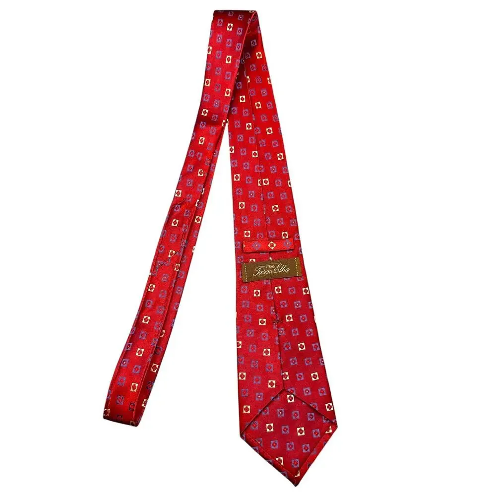 Tasso Elba 100% Silk Designer Dress Tie Mens Red Geometric Floral Pattern 59